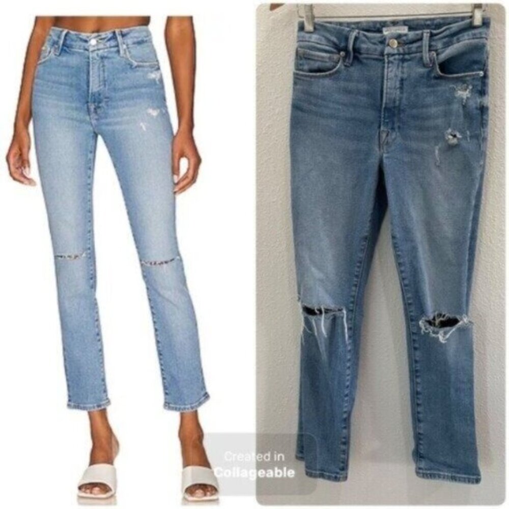 Good American Light Blue High-Rise Distressed Jeans